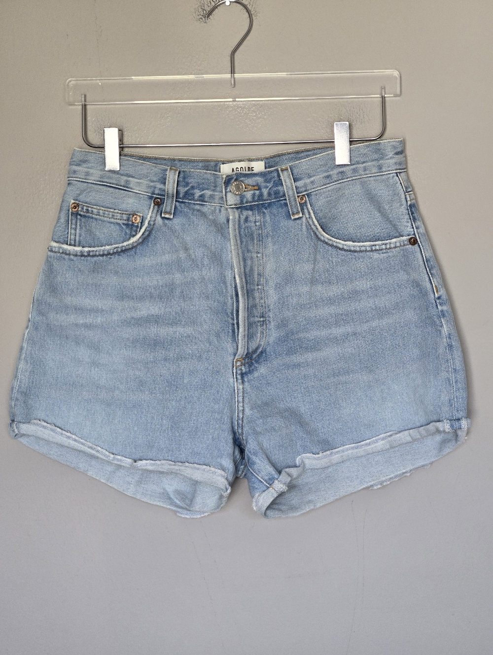 AGOLDE Dee High Rise Rolled Hem Denim Short Organic Cotton Size 28 - Picture 12 of 12